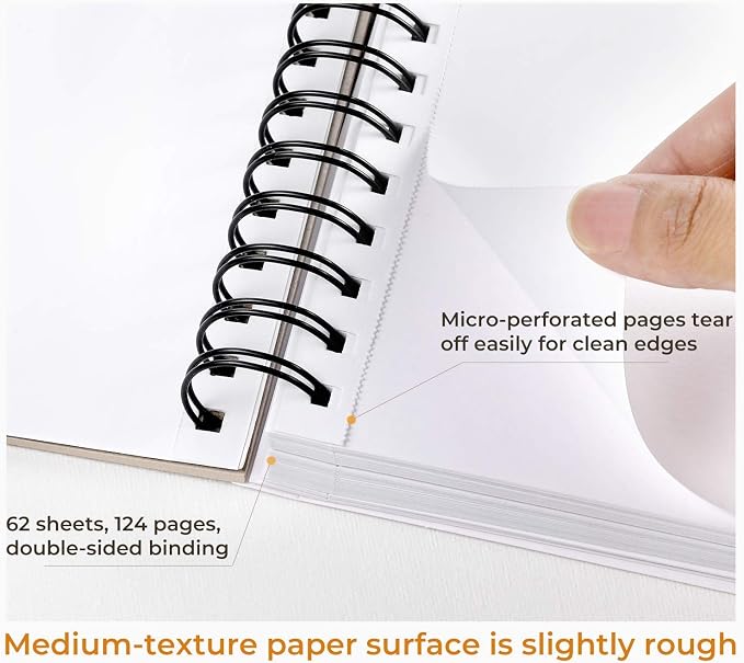 Ohuhu Mix Media Pad, 8.8" x 11.6" Mixed Media Art Sketchbook, 120 LB/200 GSM Heavyweight Papers, 62 Sheets/124 Pages, Spiral Bound Mixed Media Paper Pad for Acrylic, Painting Christmas Gift
