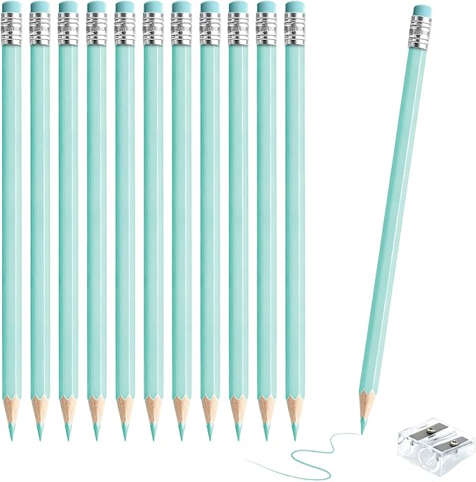 12 PCS Macaron Blue Colored Pencils with Eraser Pre Sharpened Pencil 2 HB - Ideal for Checking, Grading, Tests & Office/School Supplies
