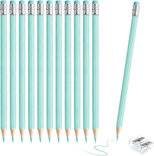 12 PCS Macaron Blue Colored Pencils with Eraser Pre Sharpened Pencil 2 HB - Ideal for Checking, Grading, Tests & Office/School Supplies