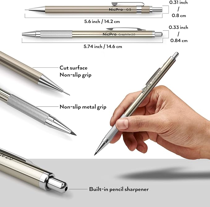 29PCS Metal Mechanical Pencil Set, Professional Drawing Kit in Leather Case | Mechanical Pencil Pack: 0.3 0.5 0.7 0.9 2mm Pencil Holder, (6B 4B 2B HB 2H 4H) Lead, Erasers, for Art Drafting Sketching