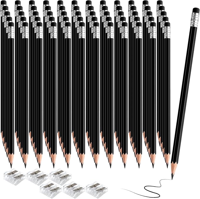 120 PCS Black Pencils Bulk with Eraser, Pre-Sharpened HB Pencils for Writing & Drawing, School Supplies for Kids Homework, Tests, Art Crafts & Teacher Grading (Black)