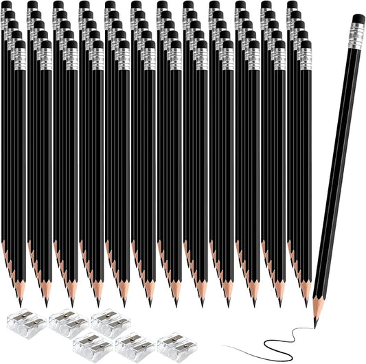 120 PCS Black Pencils Bulk with Eraser, Pre-Sharpened HB Pencils for Writing & Drawing, School Supplies for Kids Homework, Tests, Art Crafts & Teacher Grading (Black)