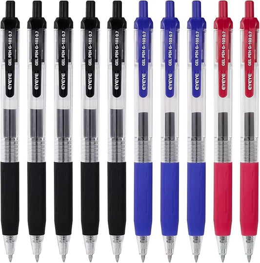 EYEYE G-103 Gel Pen 0.7mm, 5 Black 3 Blue 2 Red, Medium Point Pens | Retractable, Quick Drying, Ballpoint Pen Fine Point Smooth Writing Pens for Office School Supplies