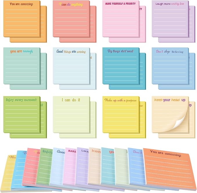Yinder 24 Pcs Sticky Notes Gifts Bulk,Inspirational,Light Color