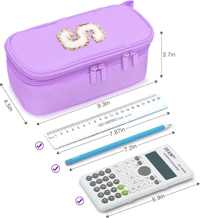 Cute Large Pencil Case Pouch,Personalized Initial Pencil Bag for Girls Boy | Multiple Pockets With Smooth Dual-Zipper, Big Capacity Aesthetic Pen Case Bag For Kids College Art School Gift