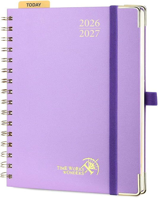 POPRUN 2026-2027 Weekly Planner 6.25" x 8.5" Weekly and Monthly Planner | Jul 2026 - Jun 2027 Daily Agenda Book with Hourly Schedule, Tabs, Hardcover, School and Office Supplies- Violet