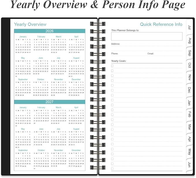 2026-2027 Pocket Planner/Calendar - 2026-2027 Planner from July 2026 - June 2027, Planner 26-27 with 12 Tabs, Twin-Wire Binding, Inner Pocket, 3.75" x 6.75, Black