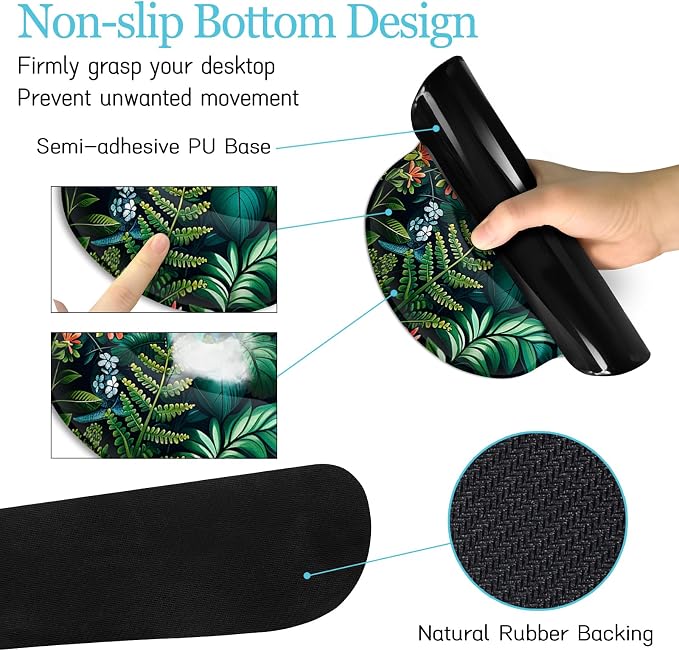 LIMKRIAN Floral Large Desk Mat Set, Green Mouse Pad with Wrist Rest | Ergonomic Gel Wrist Rest, Computer Mat, Keyboard Wrist Support, XXL Mousepad, Coaster, Green Office Desk Accessories Decor
