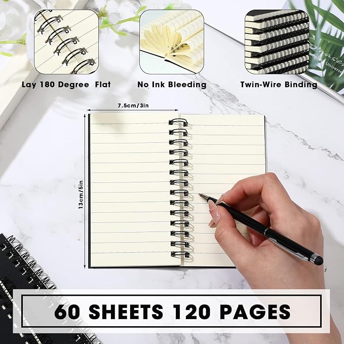 Jutom 4 Pcs Small Spiral Notebooks Memo Pads 3x5 Bulk Small Pocket Notepads Back to School Supplies Mini Notebook with Lined Mini Journals for Office & Work, 120 Pages (Black)
