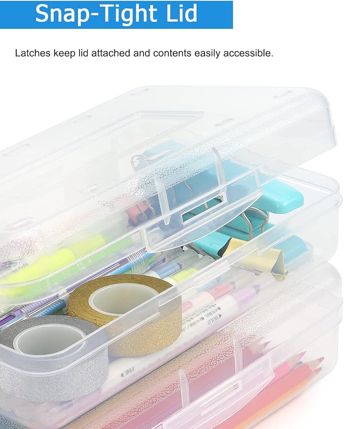 Tamaki 1 Pack Plastic Pencil Box Large Capacity, Clear | Clear Boxes with Snap-tight Lid Stackable Design and Stylish Office Supplies Storage Organizer