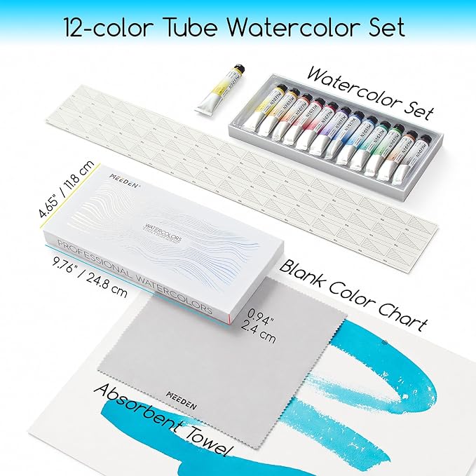 MEEDEN Professional Watercolor Paint Set: 12 x 15ml (0.5 oz) Colors Artist Water Color Tubes - Watercolor Supplies for Adults Artists Pros