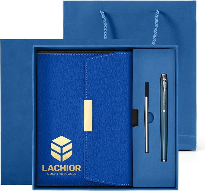 ENOMY Personalized Notebook Set with Pen & Gift Custom A5 Notebook with Magnetic Closure Personalized Journal for Writing Office Graduation Gifts Interviews Men Women, Dark Blue