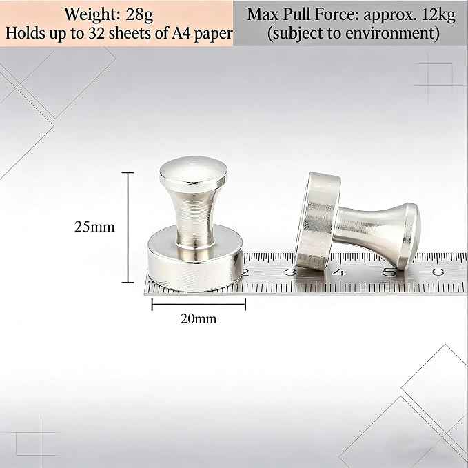 Strong Fridge Magnets, 10 Pcs, 25 x 30mm, Silver, Heavy Duty Magnetic Push Pins for Refrigerator, Whiteboard, Office, Classroom, Kitchen & Locker Decor