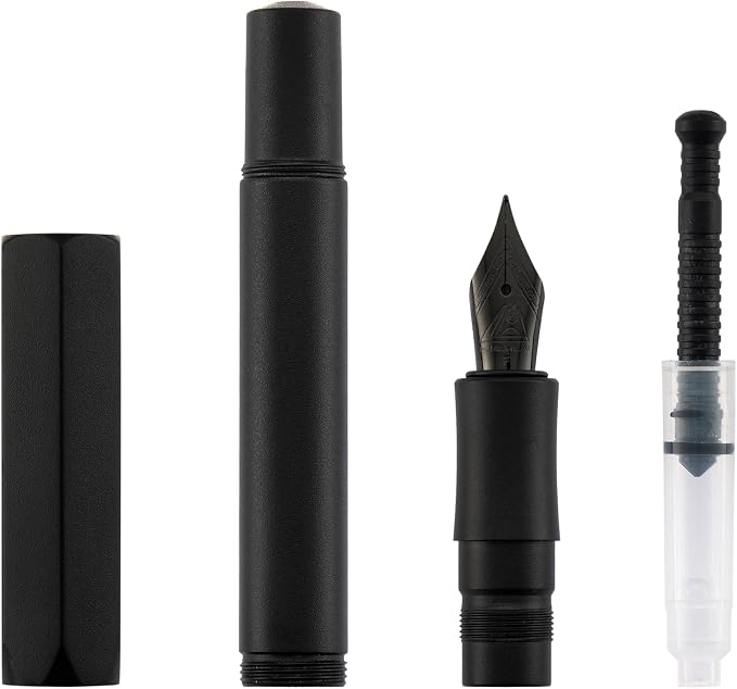 Luxury Solid Brass Fountain Pen Set for Writing & Calligraphy - Choose Antique or Matte Black Finish. Includes 10 Ink Cartridges & Premium Gift Box (Fine Nib, Matte Black)