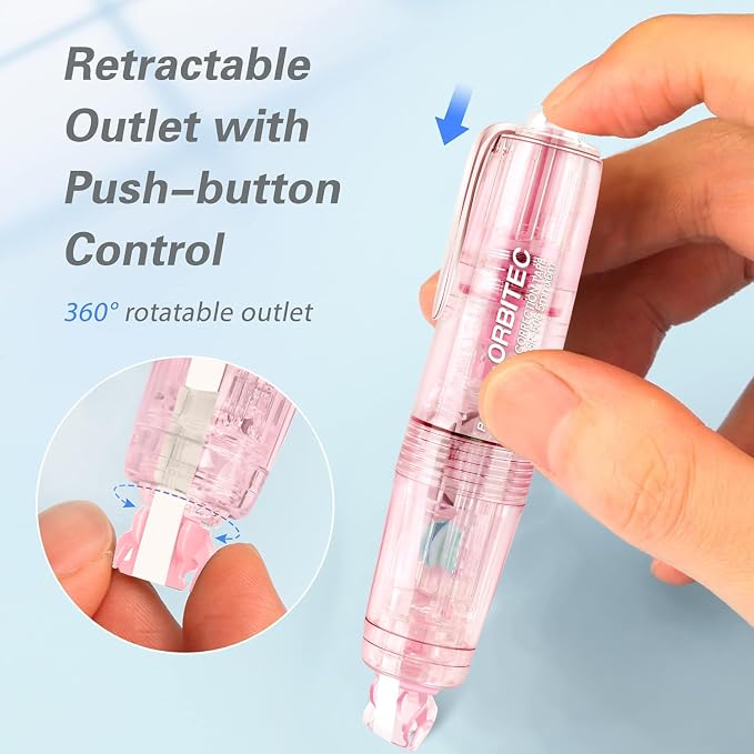 Refillable Retractable White Correction Tape,4PCS Cute Correction Tape P, with Easy to Use Mini Aesthetic Pen Shaped Applicator for School Office Supplies