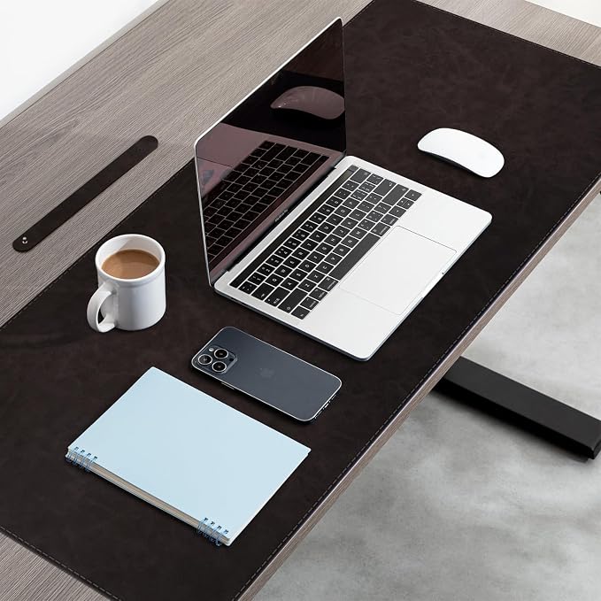 CHEERYGOO Faux Leather Desk Mat - Waterproof Mouse Pad, Non-Slip PU Leather Blotter, Writing Surface for Office and Home 47"x17" XXL Black