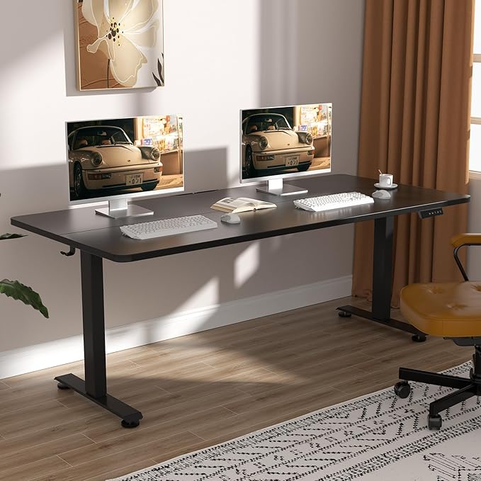 Veken 63×27.6 Inch Large Electric Standing Desk, Gaming Table, Black | Height Adjustable Sit Stand Up Computer Tables for Home Office, Study , Writing, Suit students, employees and group work