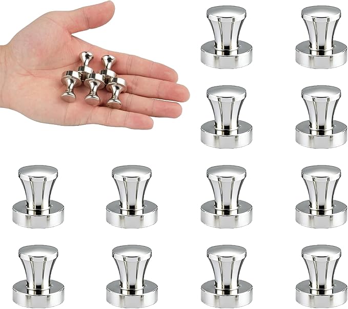 Strong Fridge Magnets, 10 Pcs, 25 x 30mm, Silver, Heavy Duty Magnetic Push Pins for Refrigerator, Whiteboard, Office, Classroom, Kitchen & Locker Decor