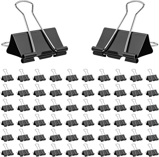 OWLKELA 64 Pack Binder Clips, 1.6 Inch, Black | Large Paper Clamps,Ideal for Home Supplies, School, Office and Business