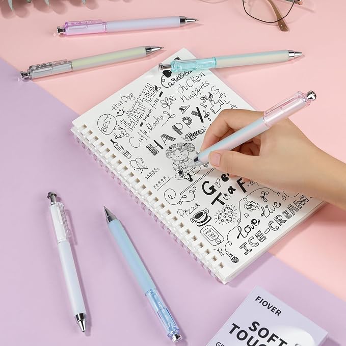 FIOVER Gel Pens, 12 Pcs 0.5mm Quick Dry Black Ink Pens, Fine Point Smooth Writing Pens, Retractable with Silicone Grip, High-End Cute Aesthetic Office School Supplies, Gifts for Women Men (12pcs)