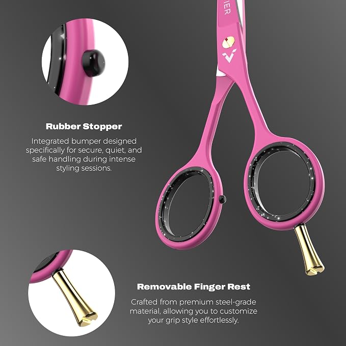 6.5” Hair Cutting Scissors – Professional Stainless Steel Barber Shears with Micro-Serrated Blades, No-Slip Precision Cut – Gift-Boxed with Leather Pouch for Salon & Home (Pink)