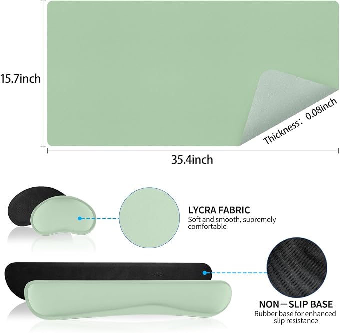 Mouse Pad and Keyboard Wrist Rest, Large Keyboard and Mouse Pad Set, Ergonomic Mousepad with Wrist Rest, Non-Slip Desk Mat Protector for Office, Home (35.4×15.7 Inches, Lake Green)