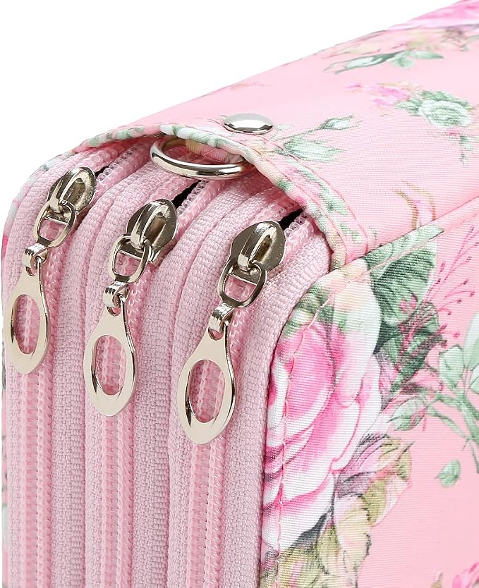 Rose Pencil Organizer - 72 Slot Case with Zipper for Watercolor Pens, Markers & More