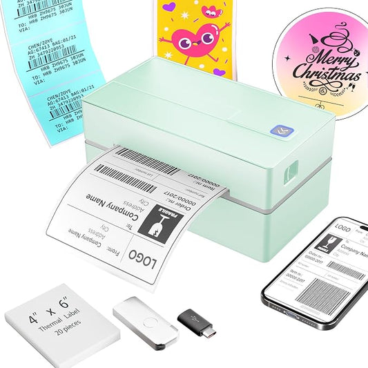 Thermal Shipping Label Printer 4x6 Bluetooth Label Maker for Small Business | Wireless Mailing Shipping Printer for USPS UPS Amazon Shopify Etsy - Compatible with iPhone Android Windows & Mac (Green)