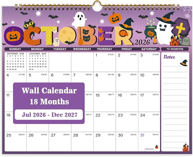 Calendar 2026-2027, 18 Month Wall Calendar July 2026 to December 2027, 14.8" X 11.5", Calendar with Twin-Wire Binding, Hanging Hook and Julian Dates for Home or Office (Seasonal Designs)