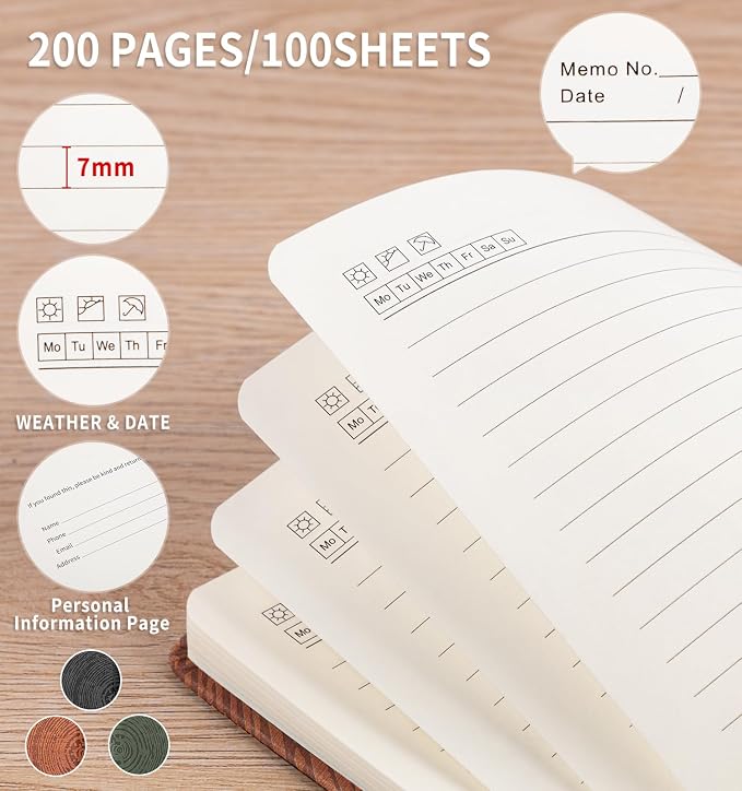 A5 Lined Journal Notebook for Women Men, Tree Ring Leather Journals for Writing, 200 Pages Thick Paper, Daily Journal Notebook for Work, School, Note Taking, Business, Travel, College Ruled