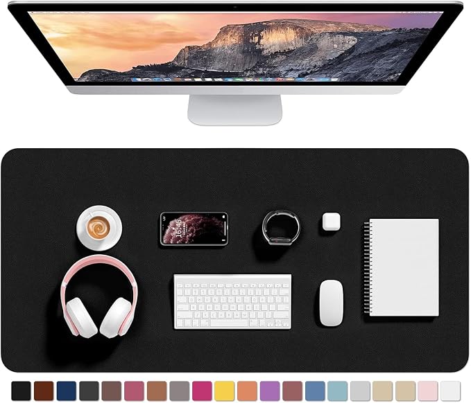 Hsurbtra Desk Pad, 35.5" x 17" PU Leather Desk Mat, XXL Extended Mouse Pad, Waterproof Desktop Blotter Protector, Non-Slip Ultra Thin Large Laptop Keyboard Writing Mat for Office Home, Black