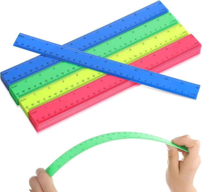 Zonon 50 Pcs 6 Inch/12 Inch Plastic Rulers Bulk Flexible Straight Rulers with Inches Centimeters First Day of School Gift Students Back to School Office Home Supplies(Colorful,12 Inch)