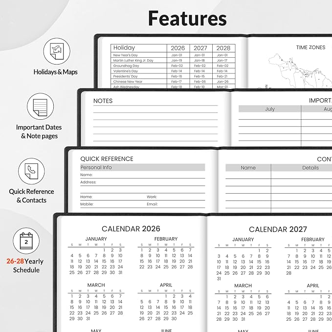 SUNEE 2026-2027 Pocket Weekly Planner for Purse 3.5" x 6" - 12 Month (July 2026 - June 2027) Academic Year Calendar, Pocket Size Planner, Hardcover, Note, 100 GSM Paper, Black