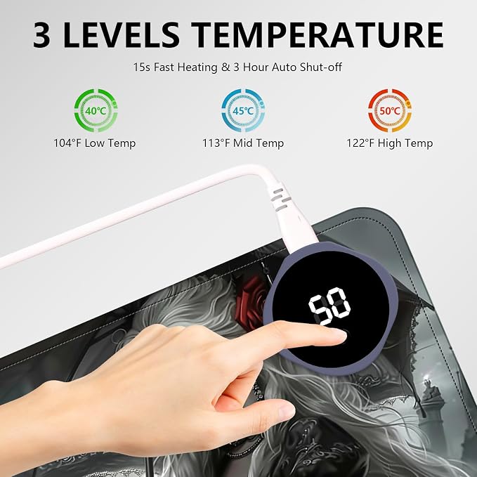 Heated Mouse Pad with 3 Levels Heated & 3 Hours Auto Shut-Off Mouse Pad for Warming Hands in Office Home, 23.6" x 14.2"Large Safe Desk Mat Hand Warmer，Woman with Umbrella