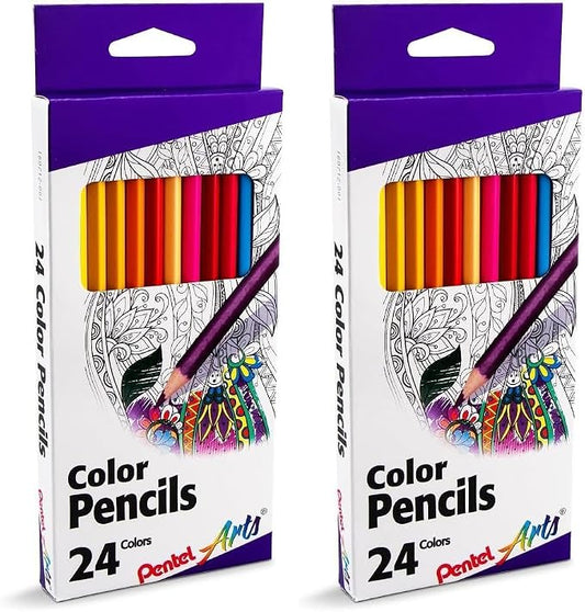 Pentel Arts Colored Pencils, Assorted Colors, Set of 24 (Pack of 2)