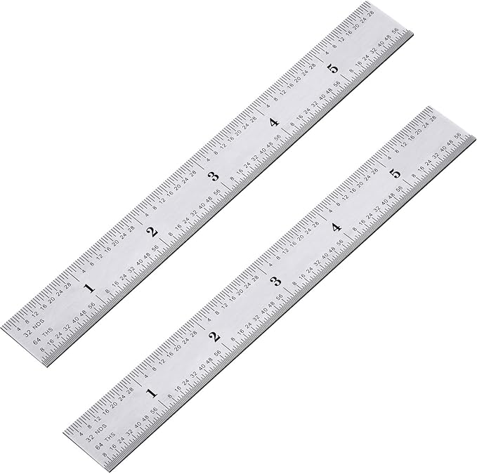 eBoot 2 Pack Stainless Steel Ruler Machinist Engineer Ruler, Metric Ruler with Markings 1/8, 1/16, 1/32, 1/64 Inch for Engineering, School, Office, Architect, and Drawing (6 Inch)