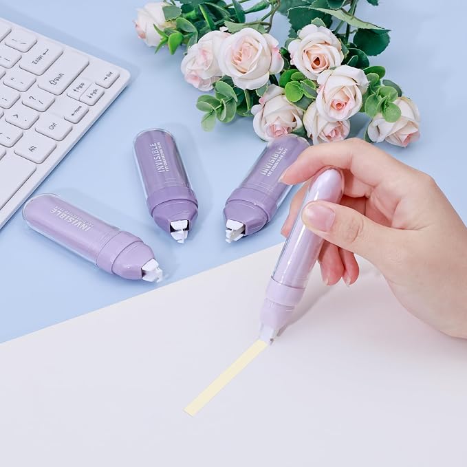 Temiary 4P Correction Tapes, Beige Core Smooth Pull Out for Writing, Purple | Smooth Pull Out Aesthetic Cream Correction Tape Gradient Set, Quick Dry Applicator for Students School Office Supplies