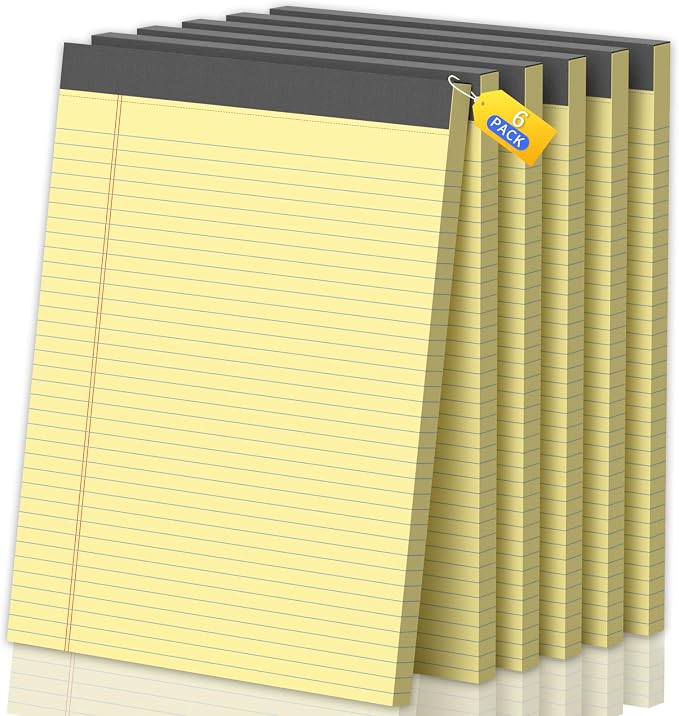 Legal Pads 8.5 X11, Narrow Ruled Notepads, 6 Pack, 50 Sheet/Pad | Yellow Legal Pads, Tear Off Notepad, Perforated Writing Pad, Notebook Paper College Ruled, Notepads For Office Home School