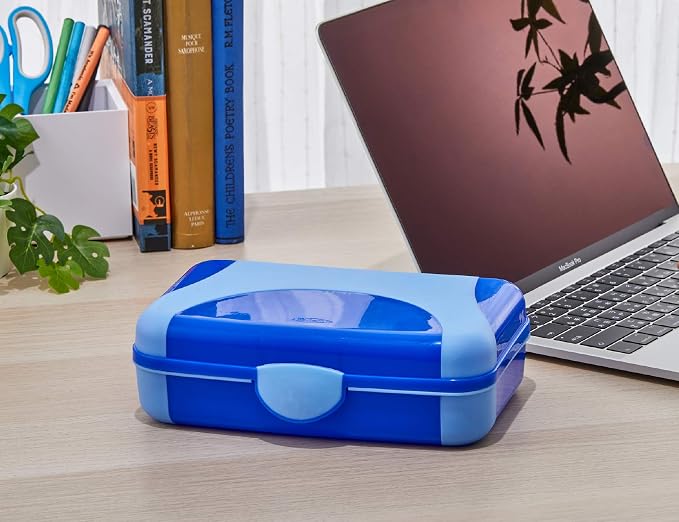 LockerMate by Bostitch Hard Pencil Case, Durable Plastic Pencil Box, Kid-Friendly Colors in Blue & Turquoise, 2-Pack