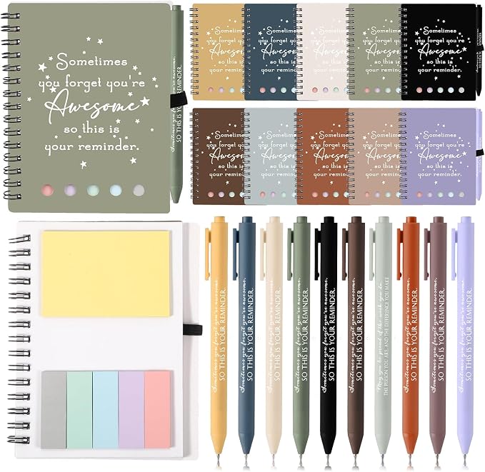 Chuangdi 20 Sets Back to School Teacher Gifts Appreciation Journal Inspirational Notebook with Sticky Notepad Ballpoint Pen Bulk Thank You Gifts for Student Staff Team Coworker Nurse(Neutral)