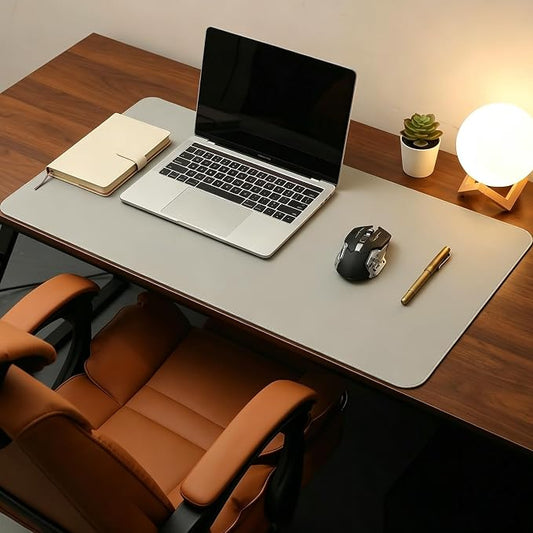 Office Desk Pad Protector, Mouse Pad, Non-Slip, PU Leather, Laptop Desk Blotter, Waterproof Writing Pad for Office and Home, Gray, 23.64'' x 46.1''