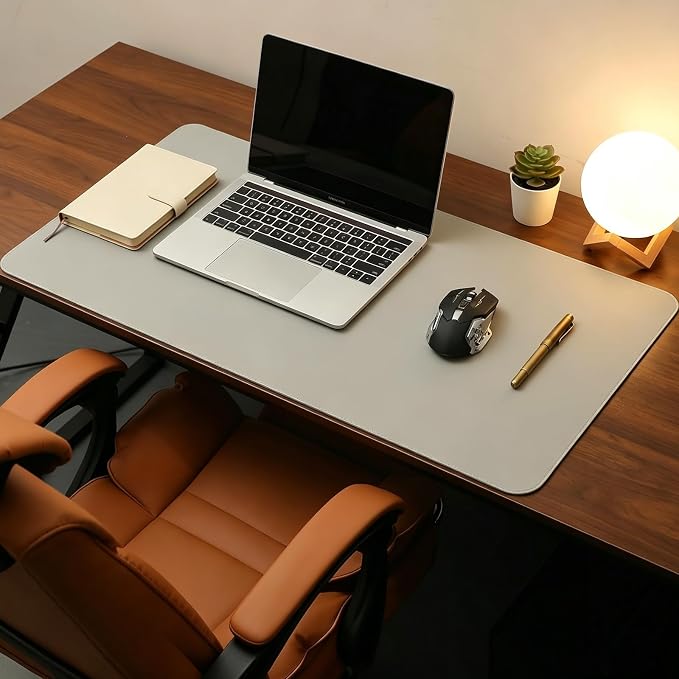 Leather Desk Pad 27.58'' x 40.19'', PIPRE Office Desk Mat Waterproof Gray Smooth Mouse Writing Surface - Maximum Protection Dual-Sided Pu Leather Blotter for Desk Office/Home