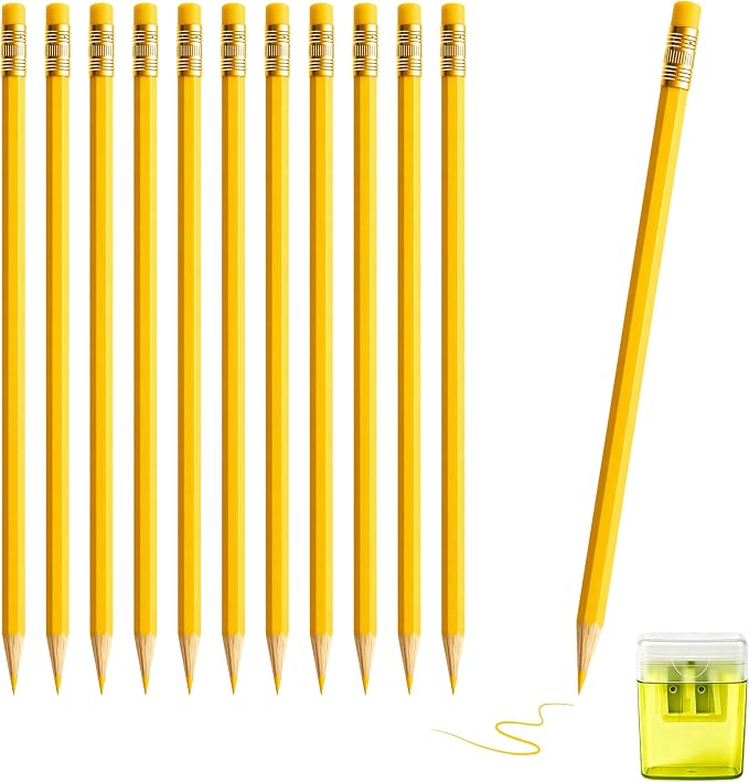 12 Pcs Yellow Pencils with Eraser for Kids HB Erasable Pencils Pre-Sharpened Professional Wooden Pencils Set, Ideal for School Writing, Drawing, Sketching, Coloring and Creative Projects(Yellow)