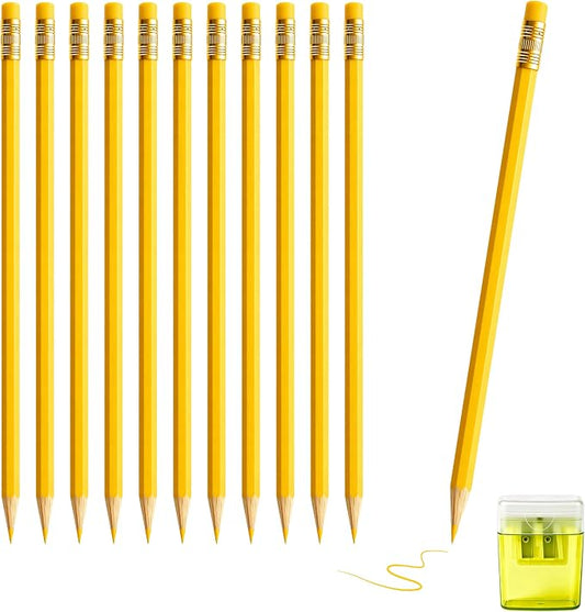 12 Pcs Yellow Pencils with Eraser for Kids HB Erasable Pencils Pre-Sharpened Professional Wooden Pencils Set, Ideal for School Writing, Drawing, Sketching, Coloring and Creative Projects(Yellow)