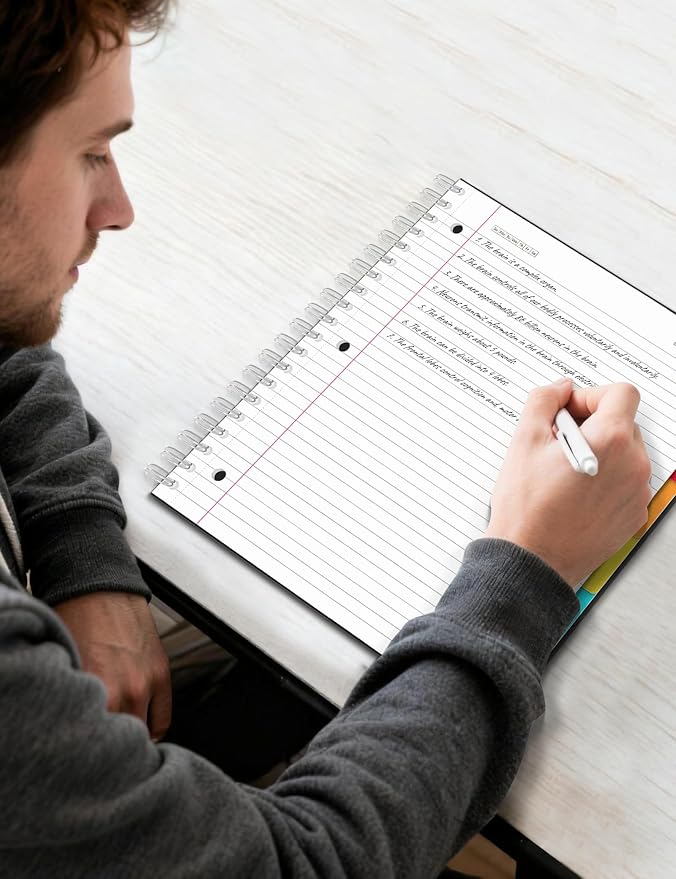 SUNEE Spiral Notebooks for Work with Removable Dividers & Tabs – College Ruled 5 Subject, 300 Pages, 3 Hole Punched, Durable PP Cover, 8"x10.5" – Notebooks for Office or School, Black