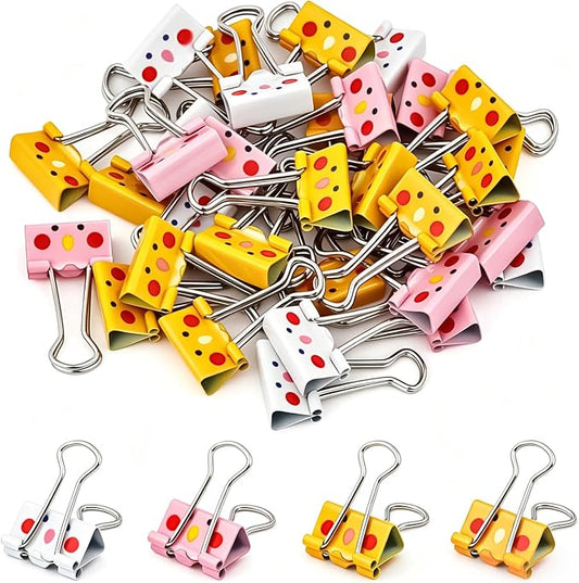 BAYTORY 32Pcs Cute Binder Clips, 3/4 Inch (19 mm) Small Binder Clips | Colored Paper Clip, Paper Clamps for School Teachers Office Supplies (Light Yellow, Dark Yellow, Pink, White)