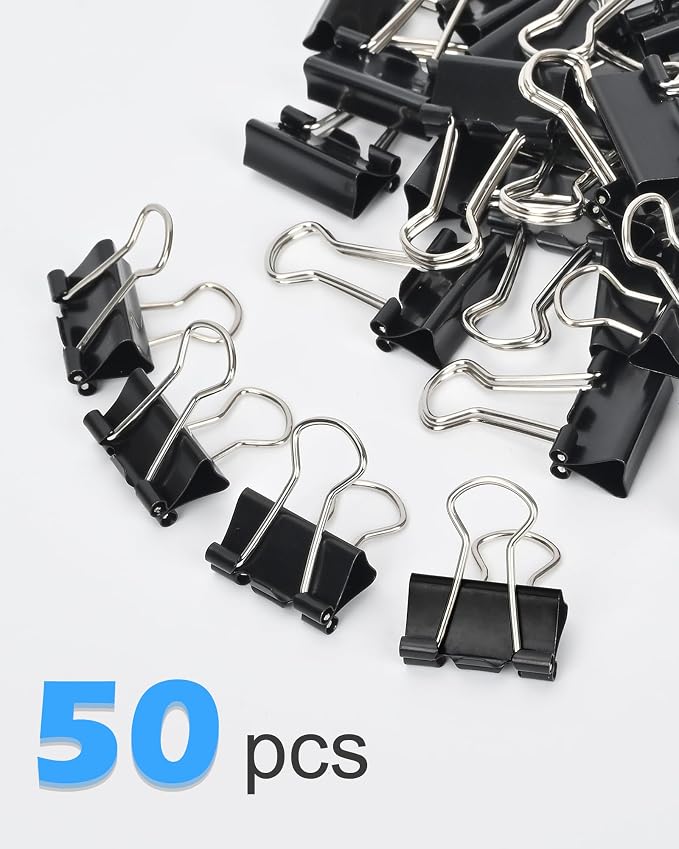 Binder Clips, 50 Pack, 0.75 in Small Paper Clips for Office, (Black)