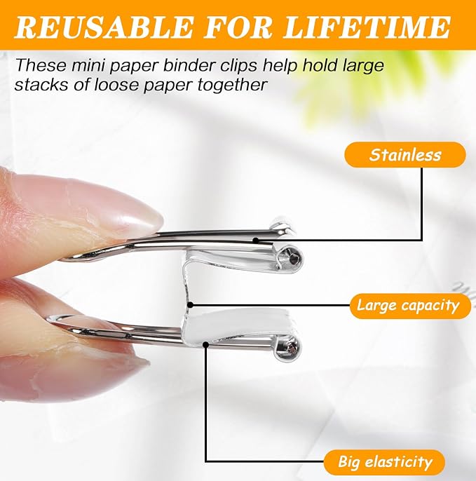 Jetec 300 Pcs 0.75in/19mm White Metal Material Binder Clips Bulk Medium Reusable Fold Back Binder Clips Paper Clamps Spring Steel Sturdy for Home Office School Supplies