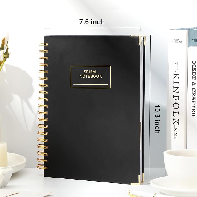 Yoment 2 Pack 5 Subject Notebook College Ruled, Hardcover Spiral Notebooks for Work School, B5 Multi Subject Notebook with Tabs Dividers, 240 Pages Lined Journal for Women Men, Pink&Black