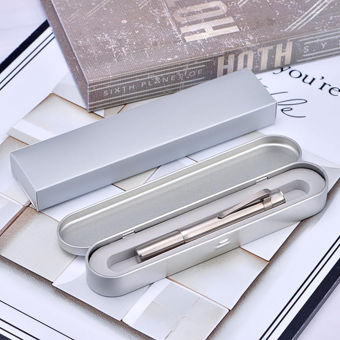 HONG DIAN M2 Titanium Mini Fountain Pen, Long Blade Nib & Sleek Shape Metal Short Pocket Travel Pen (Titanium Gray)